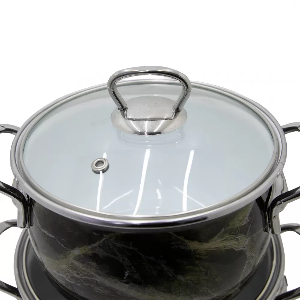 Qazan FR-6680 16-18-20 sm 3-Lü Set qara (Mərmər) - Image 2