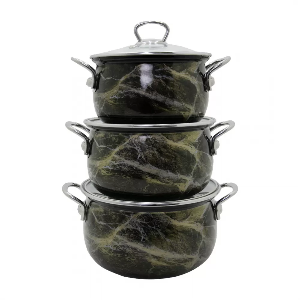 Qazan FR-6680 16-18-20 sm 3-Lü Set qara (Mərmər) - Image 3